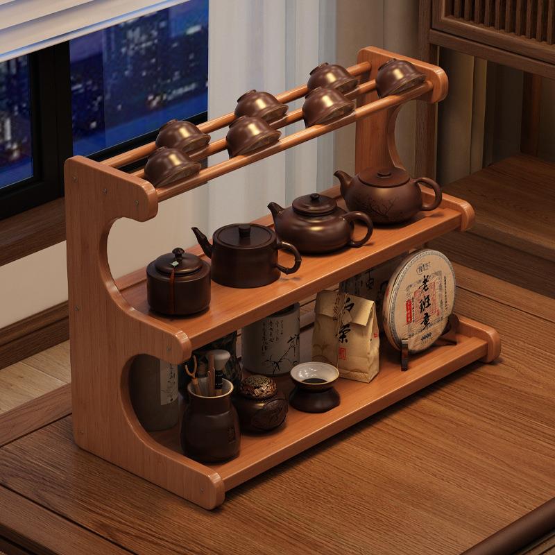 小型多层桌面博古式收纳置物架适用于茶室茶桌可用于摆放展示茶台