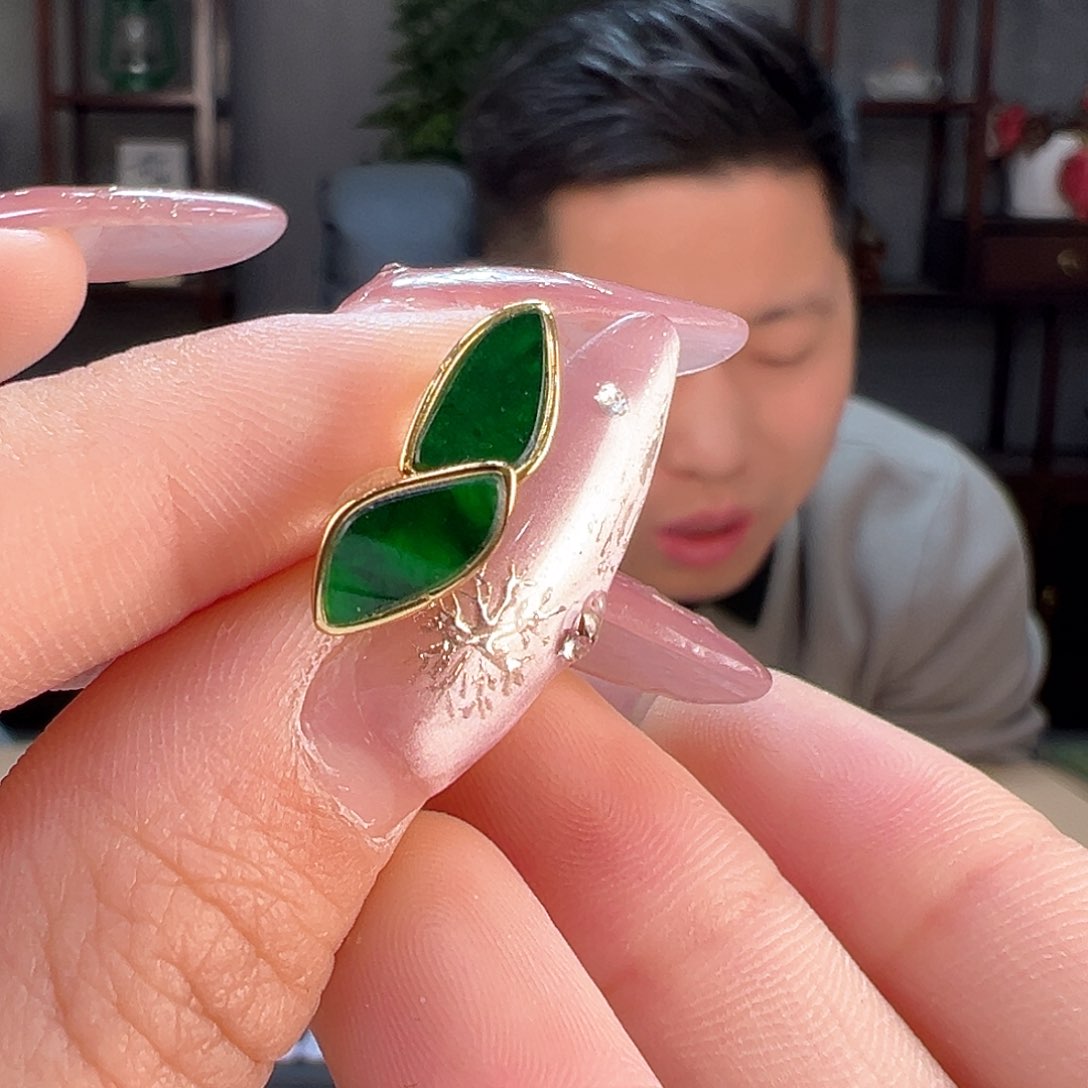 翡翠耳饰银S925镶嵌耳环19