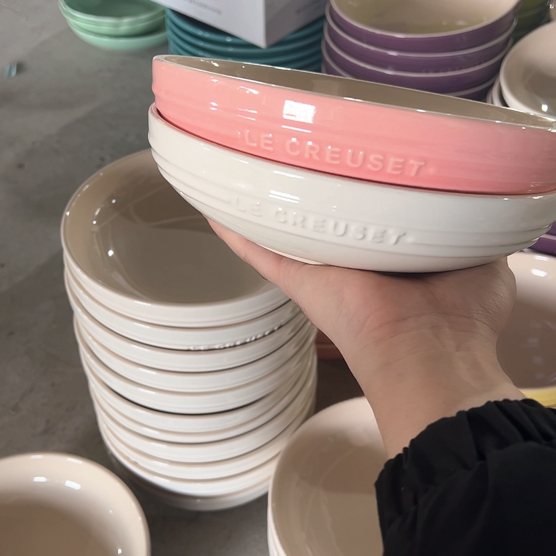 陶瓷 8英寸深盘 奶白 深粉色