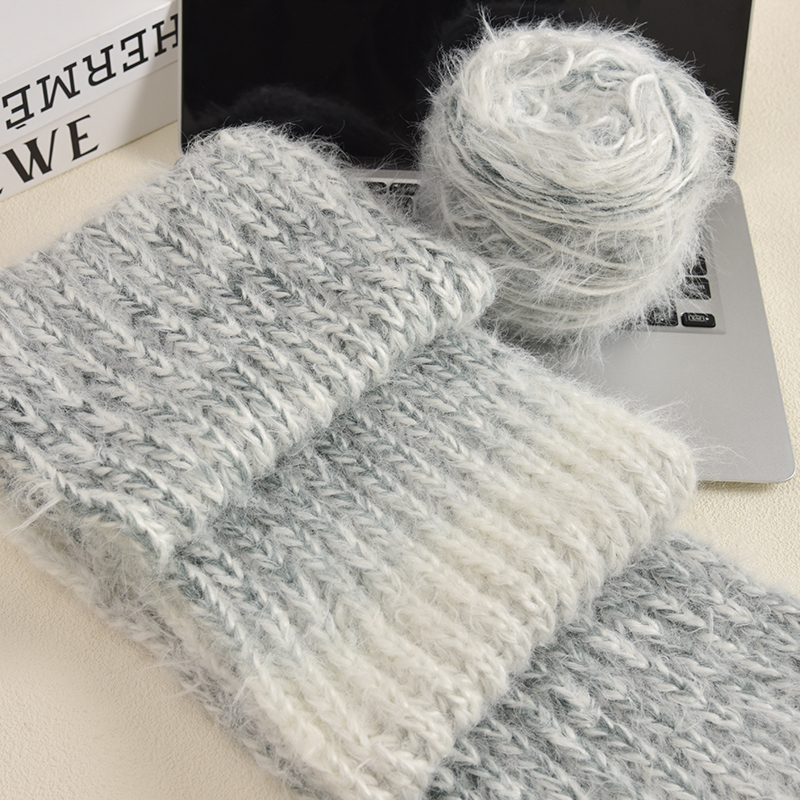手工编织diy长毛手混线围巾编织自制棒针diy元宝针送女友闺蜜礼物