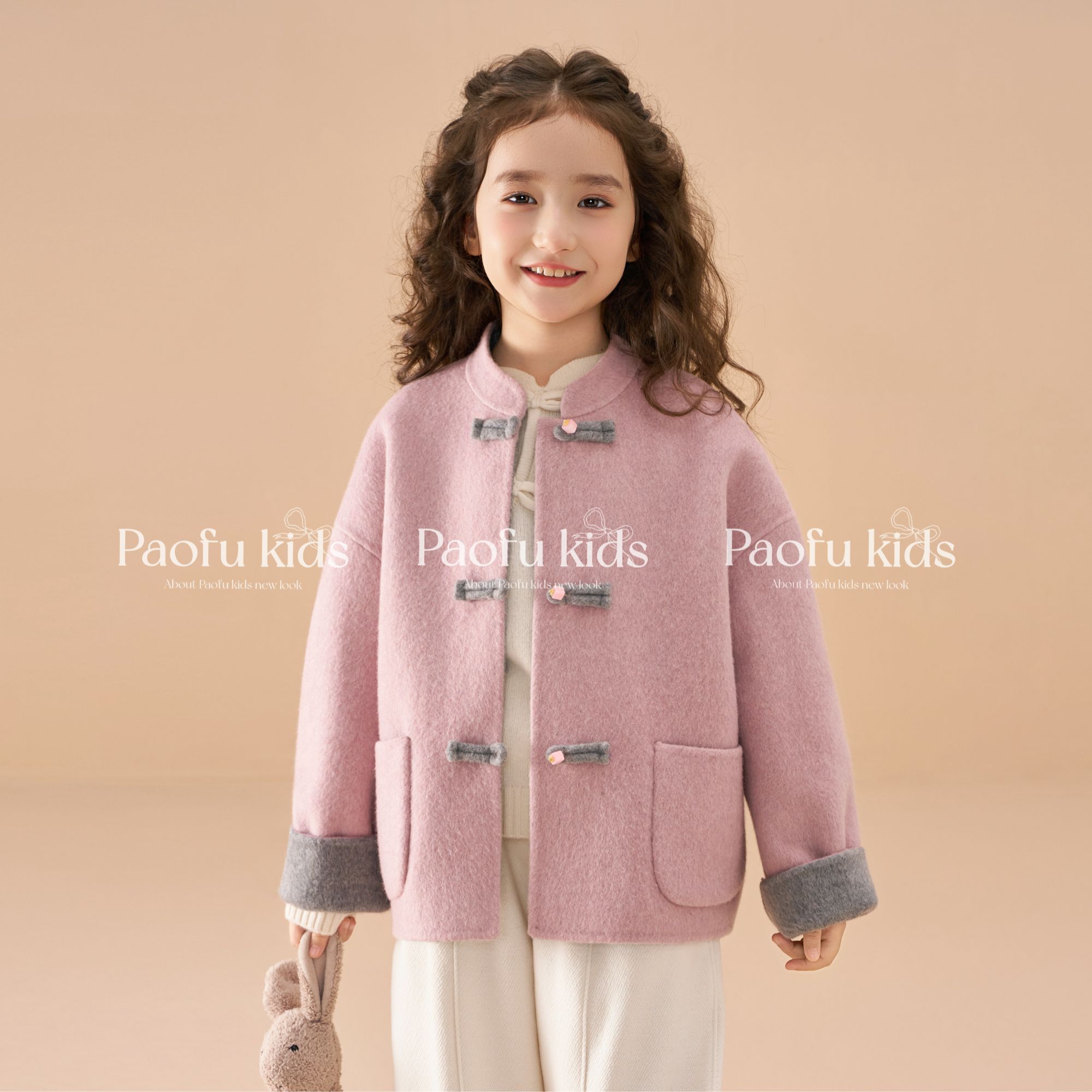 【粉紫】泡芙定制【双面双穿】【纯手工】【绵羊毛】女童秋冬大衣 PF51123