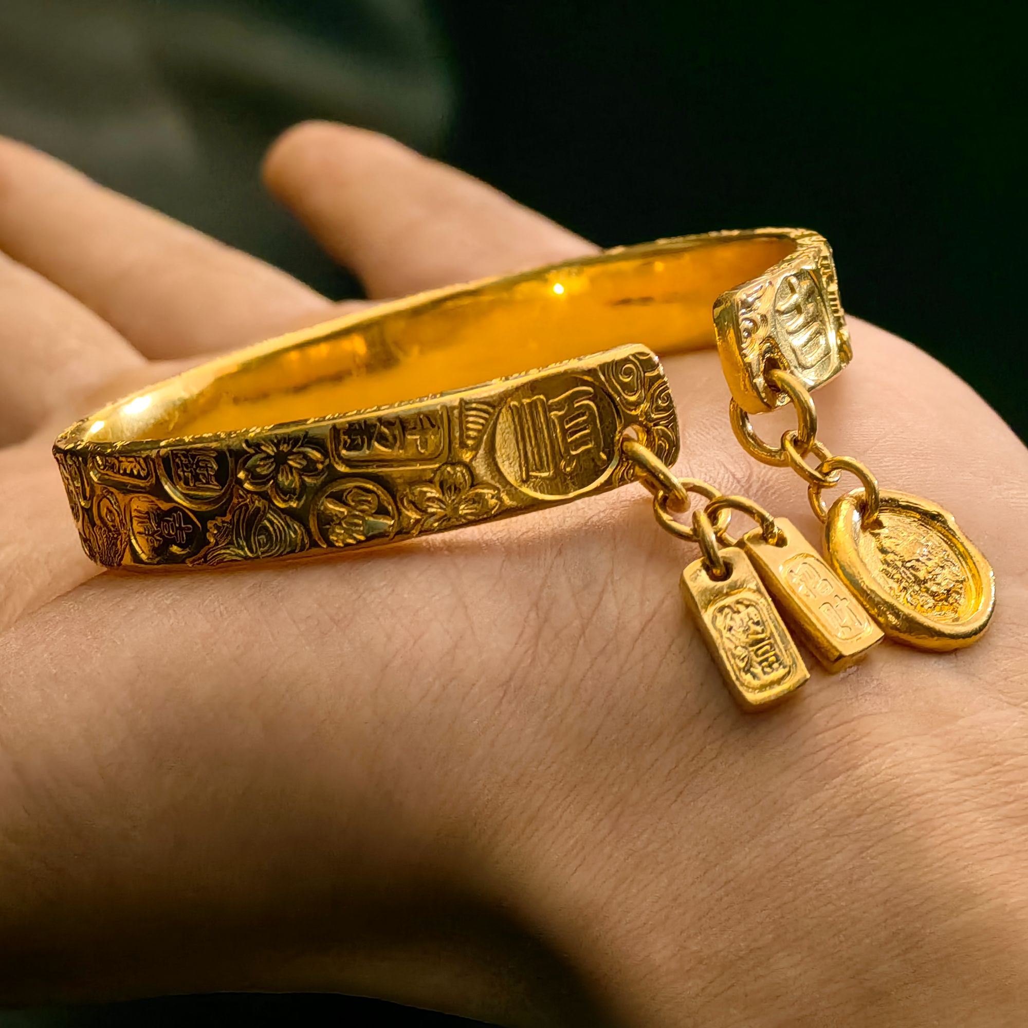 足银手镯 黄财财提溜醒狮吉言开口手镯招财纳福小提溜女款送女友