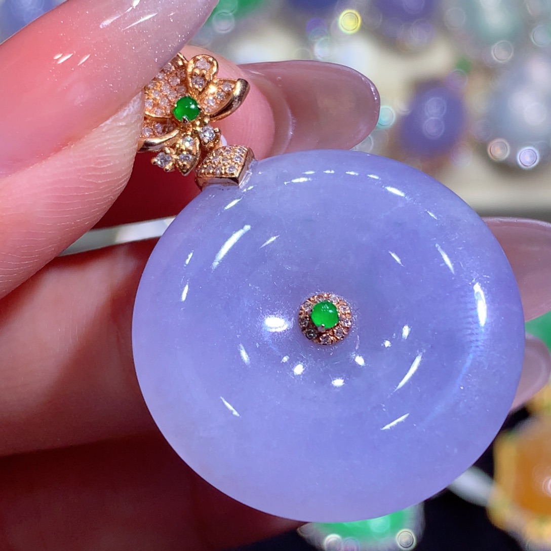 吊坠(不含链)18K金镶嵌翡翠