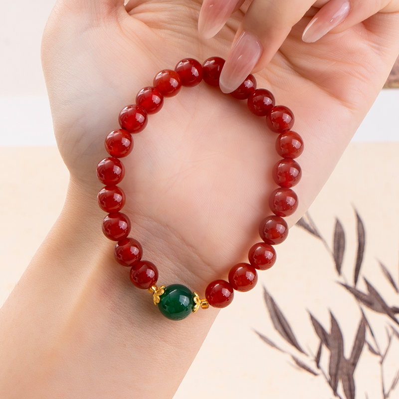 天然红玛瑙配绿玛瑙顶珠手链 多样性发一 SL343