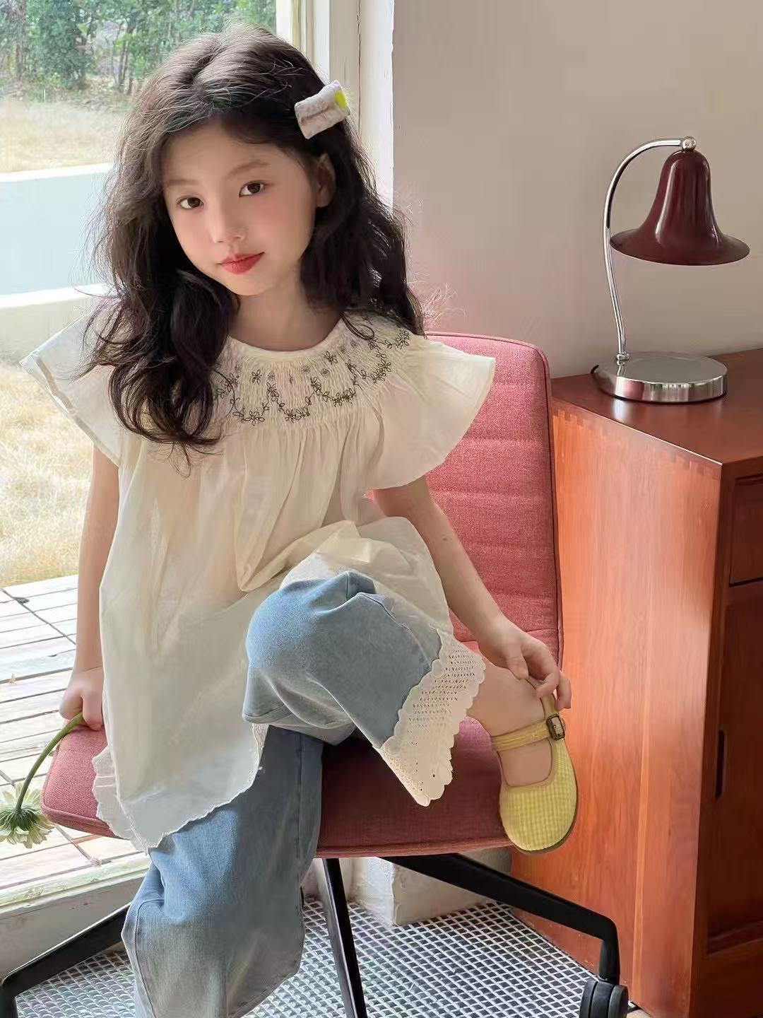 女童薄款衬衫小衫韩版田园时尚百搭洋气休闲夏季