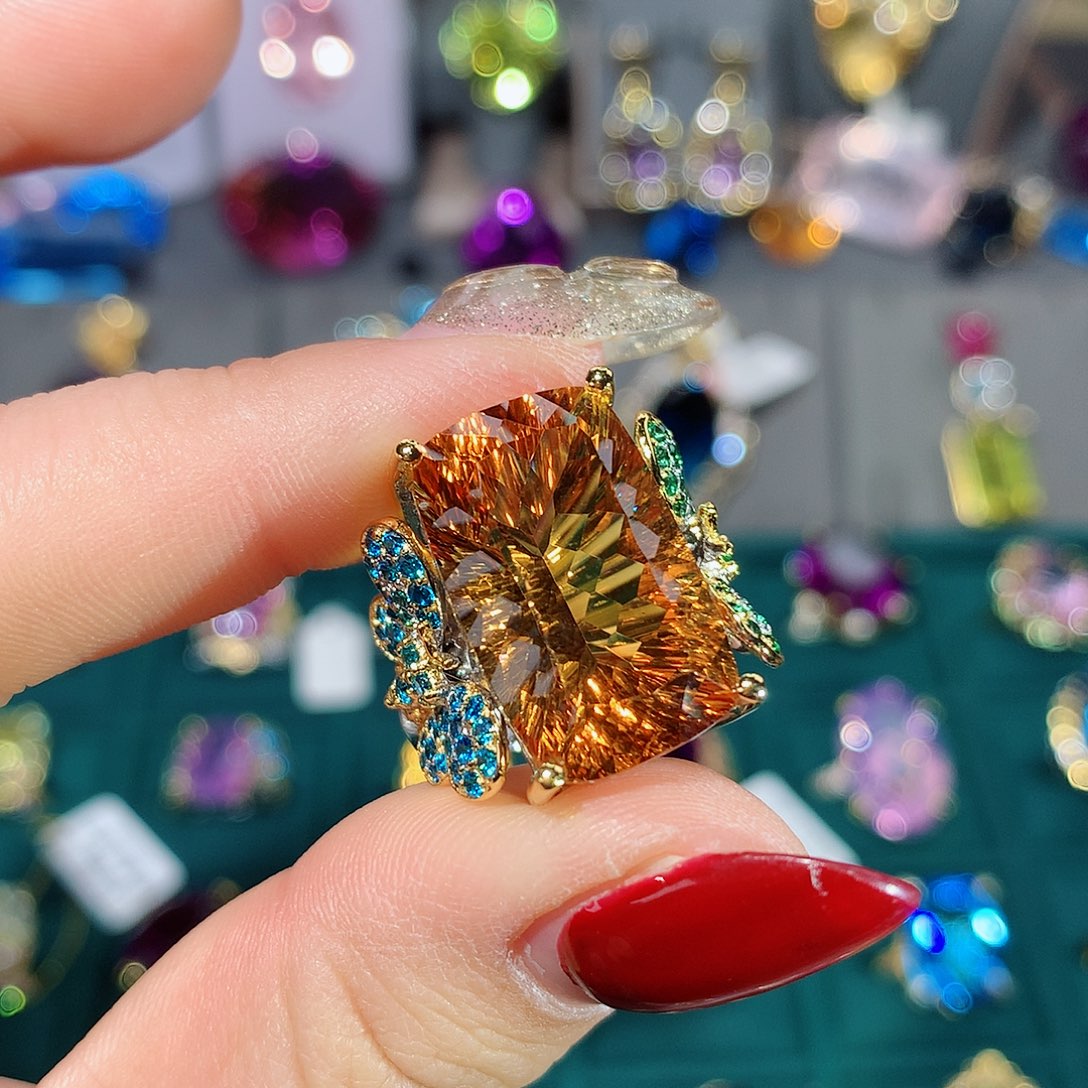 黄晶戒指银S925镶嵌戒指