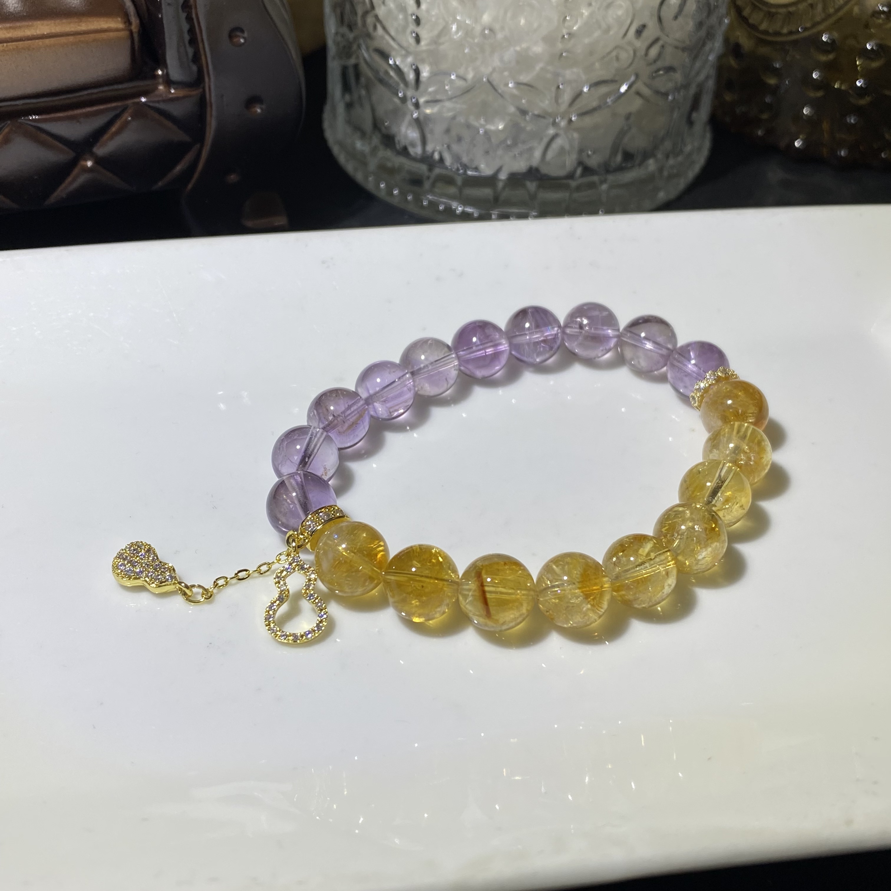 天然高净体紫水晶搭配黄塔晶设计款手链=多样性发其一C02