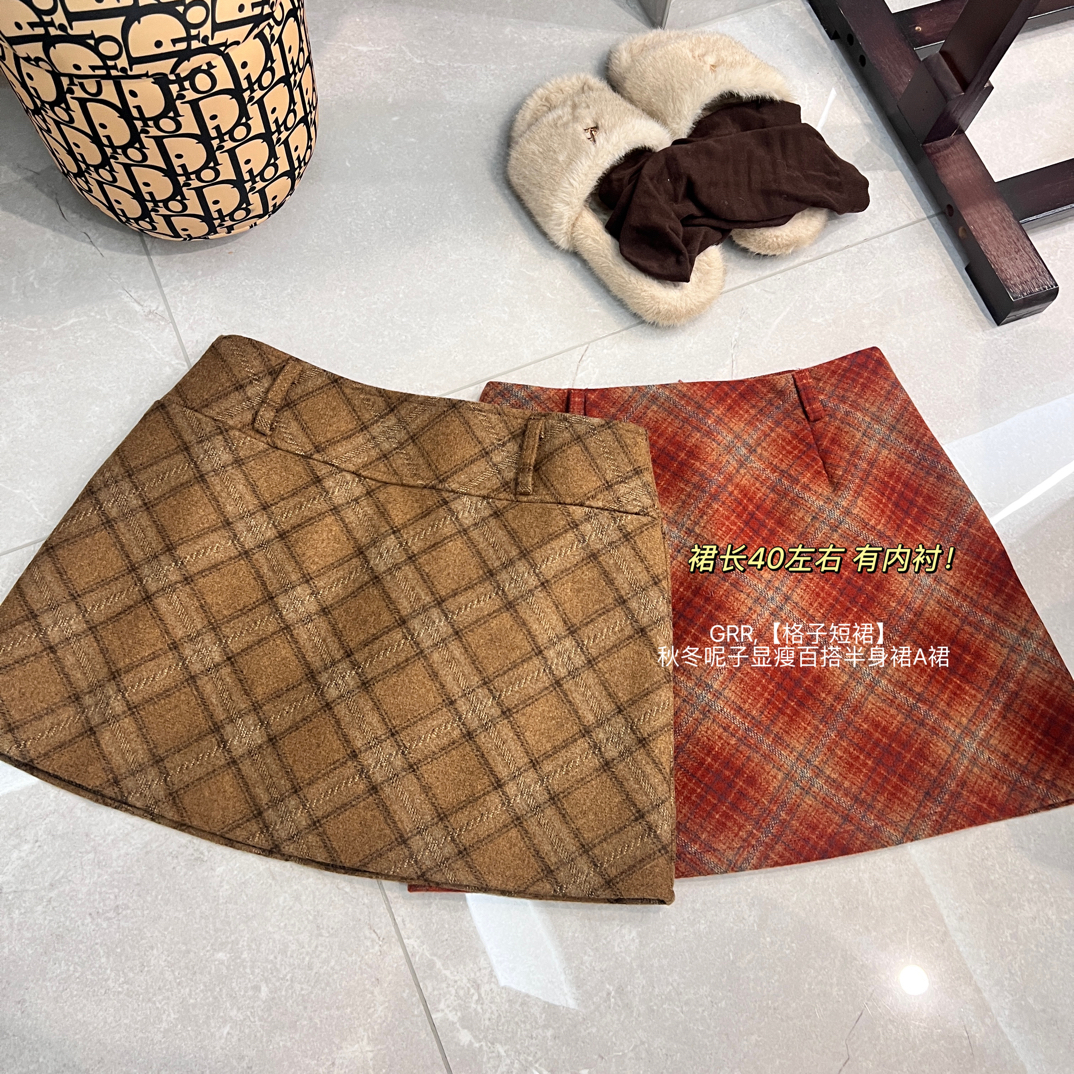 GRR,【格子短裙】秋冬呢子显瘦百搭半身裙A裙