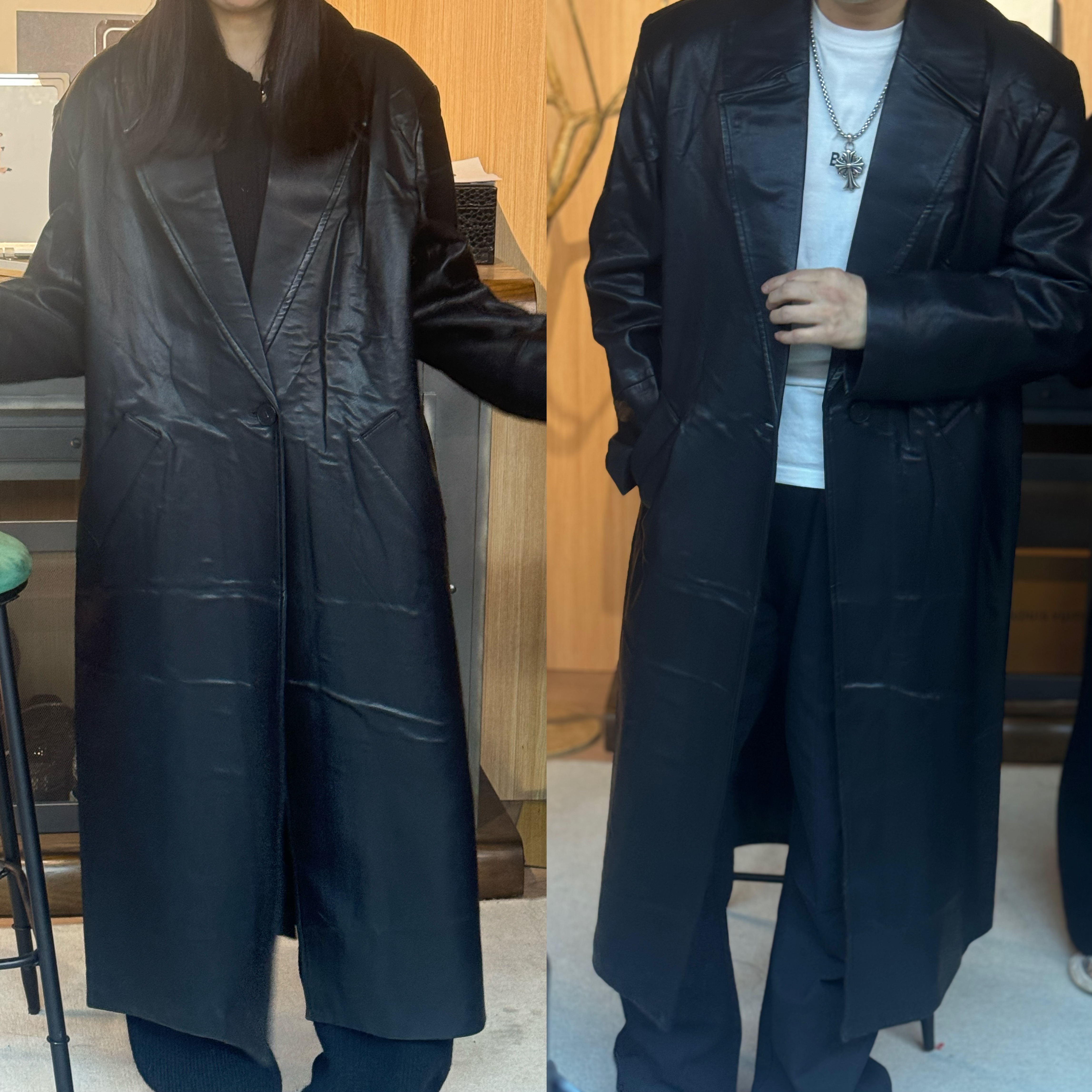 26605-纯色长款皮衣外套