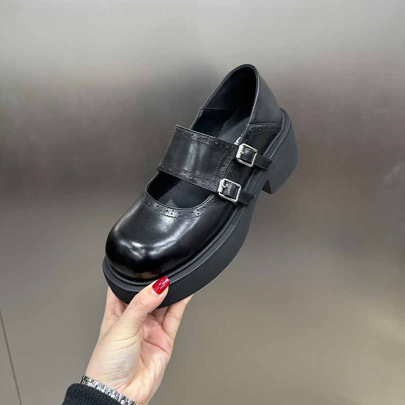 【左右华菲】5.5cm学院风时尚夏季厚底玛丽珍2025新款黑色复古单鞋