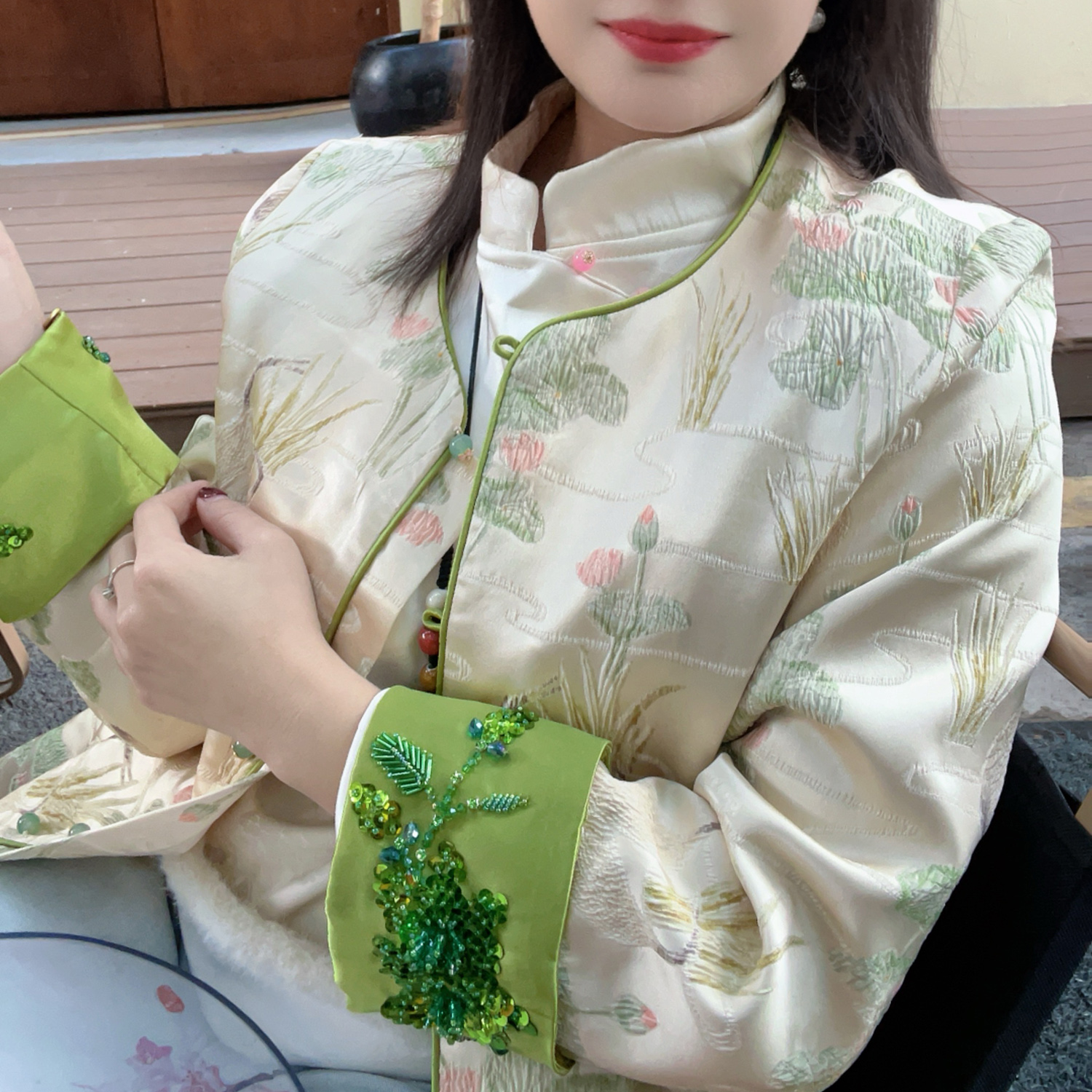 2025高端新中式明星同款国风外套女春秋冠乐绉桑蚕丝真丝开春上衣