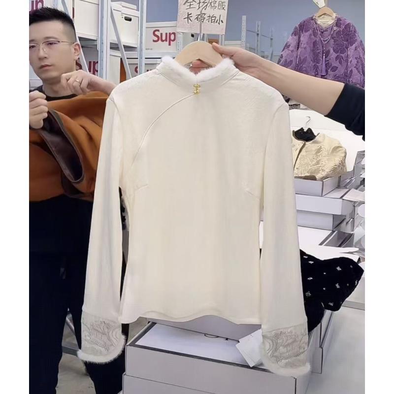 【加绒】金豆子--新中式气质洋气女士时尚百搭打底提花长袖宽松衬衫