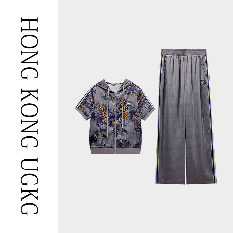 UGKG时尚休闲套装女夏季薄款防晒衣宽松阔腿裤两件套女73252ZH349