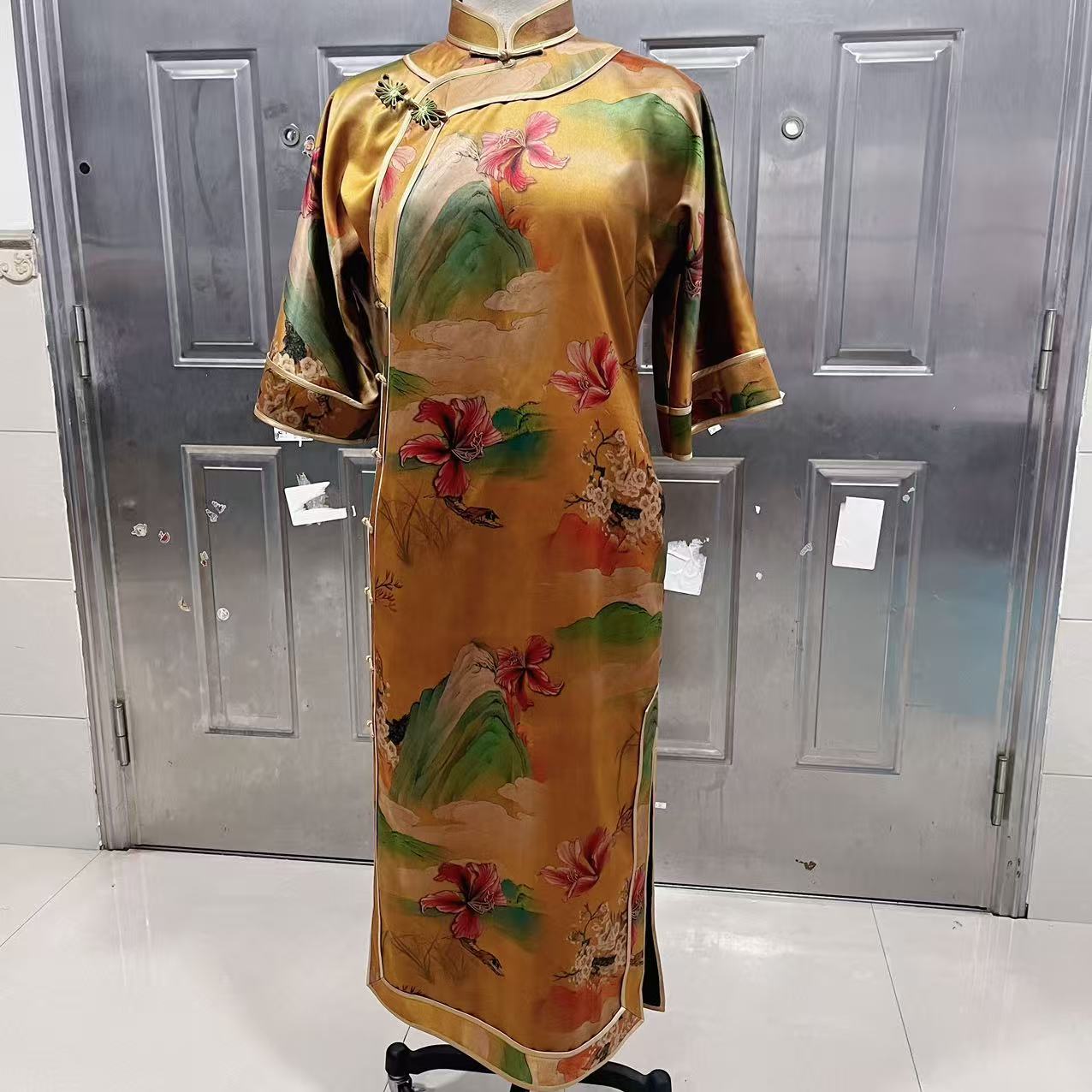 香云纱常规款斜襟长旗袍衣长130-633563