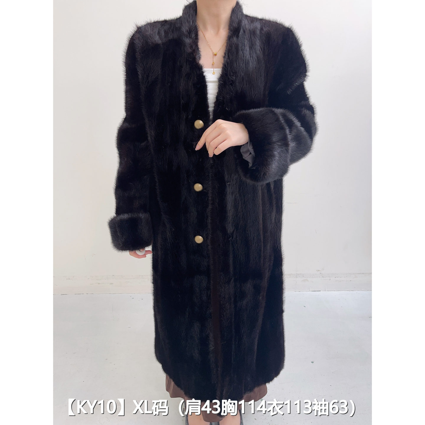 【KY10】XL 红黑色超长款逆毛貂皮水貂大衣女 V领挽袖 47010
