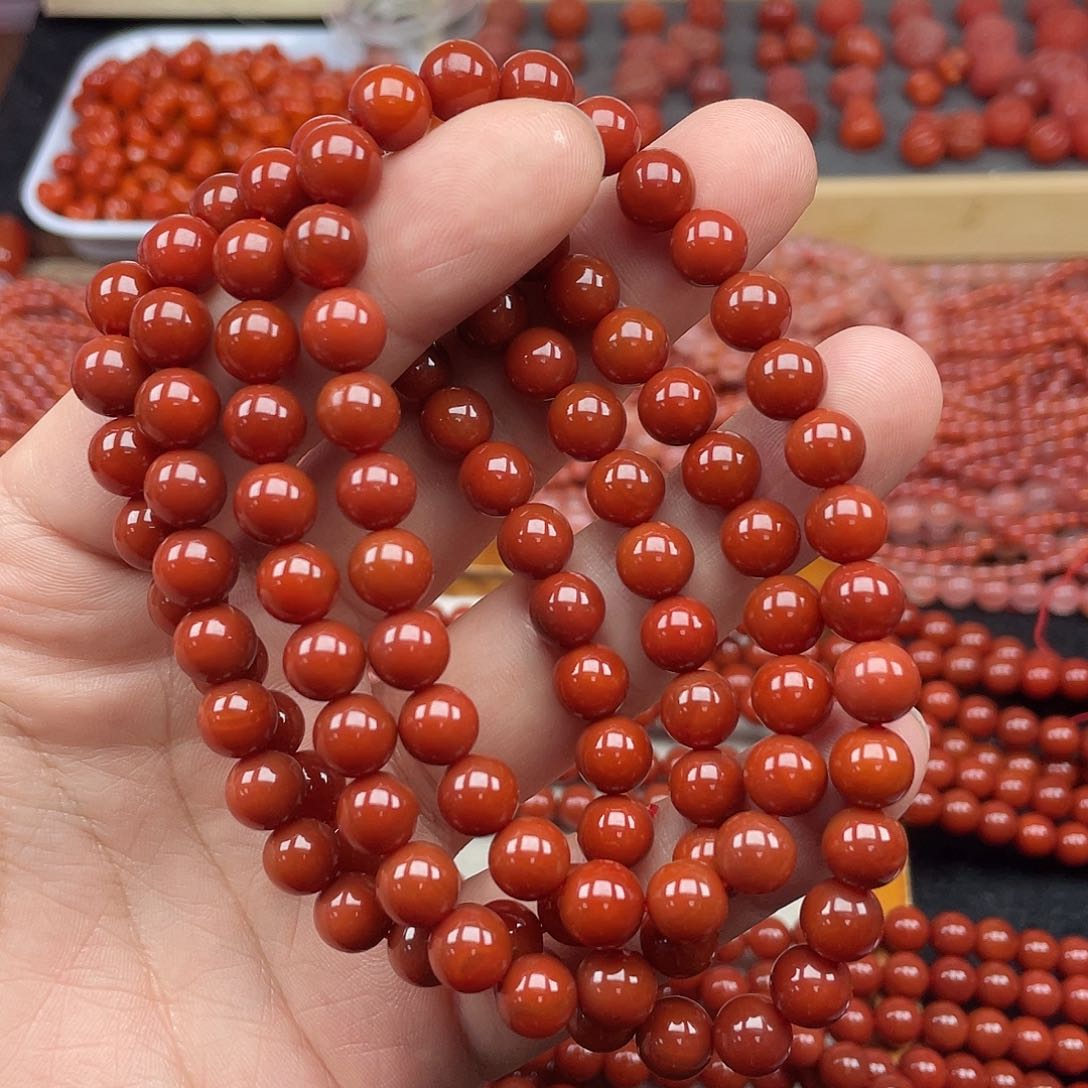 未镶嵌手链玛瑙/玉髓2号瓦西牛血红卡8圆珠108