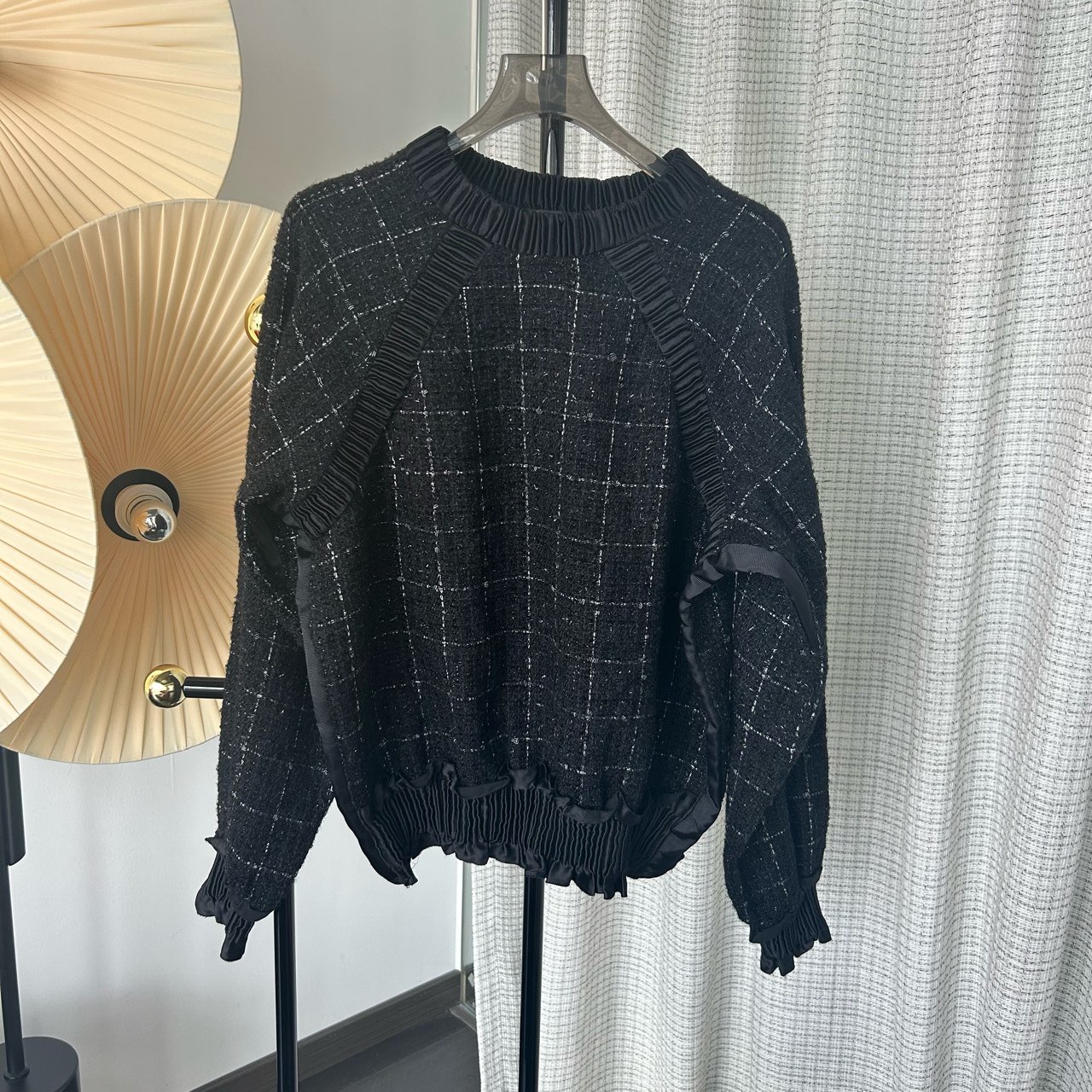 99新 Chanel/香奈儿 Chanel香奈儿16B黑色粗花呢编织上衣36码