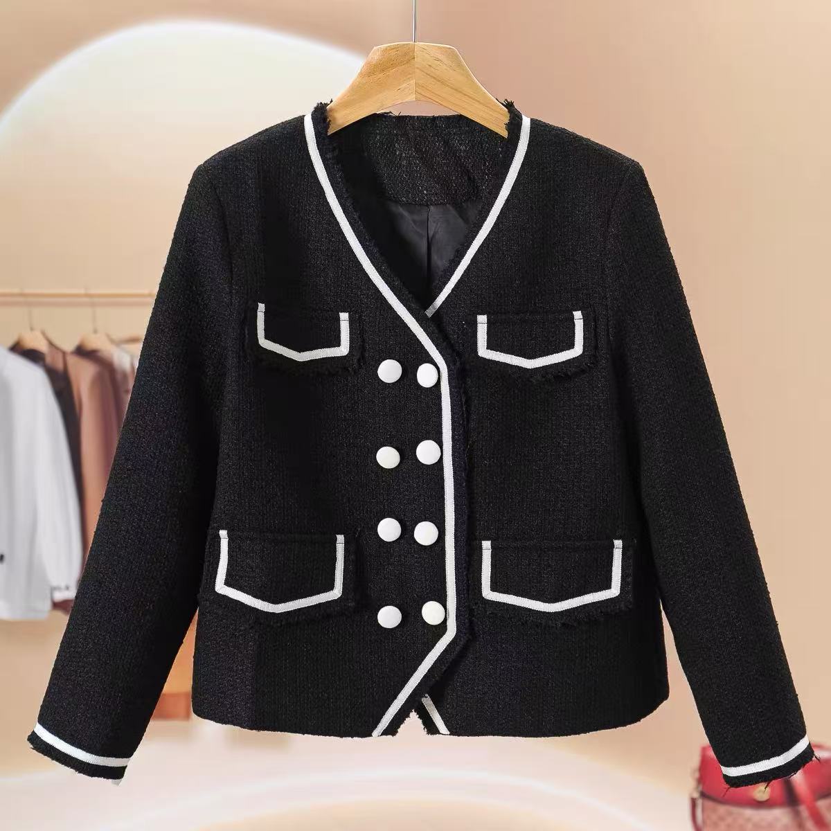 【杭州-意法】nn039-时尚女装设计感小香风外套黑色百搭洋气