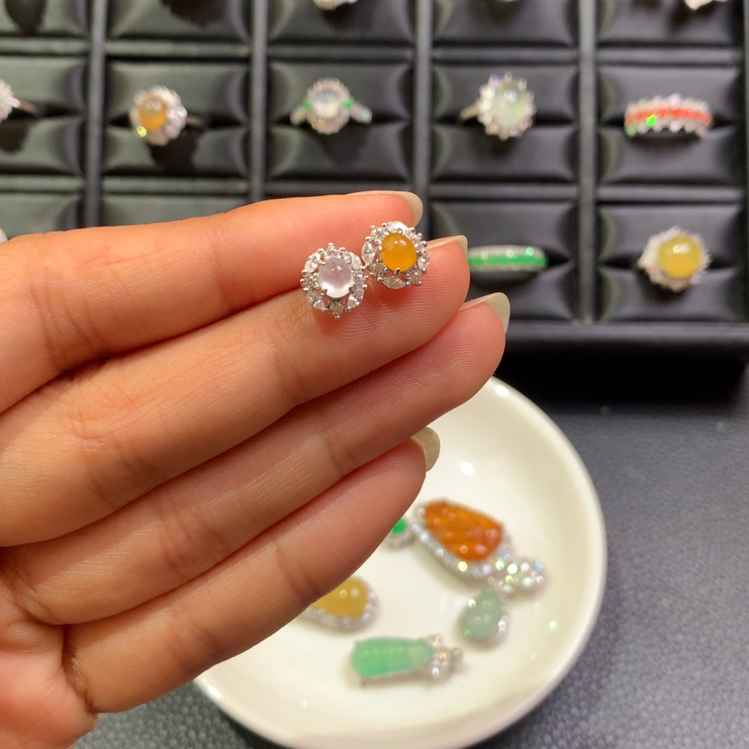 翡翠银S925镶嵌耳饰