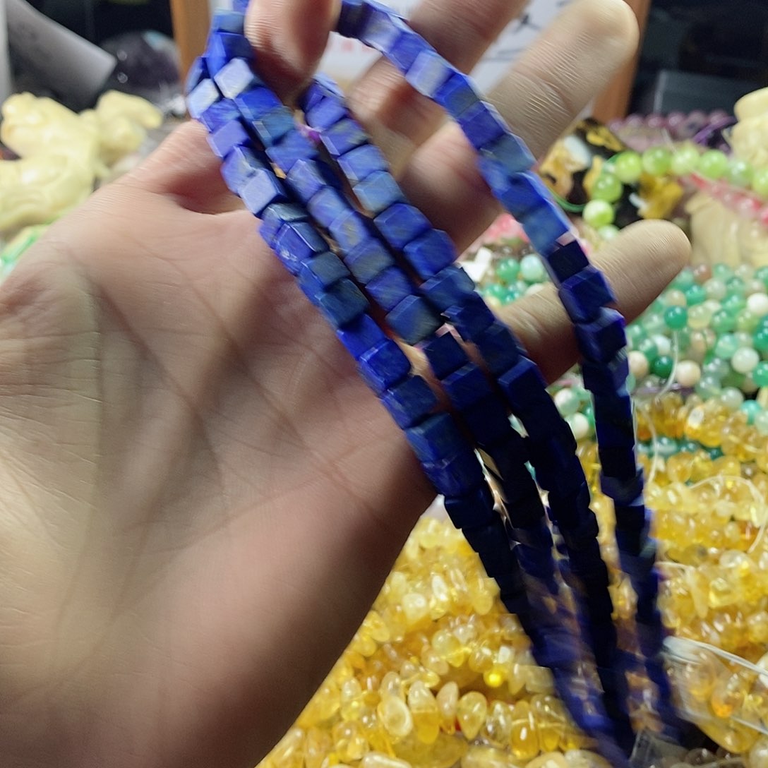 玛瑙/玉髓珠宝半成品未镶嵌一条天然8mm青金石方糖C723