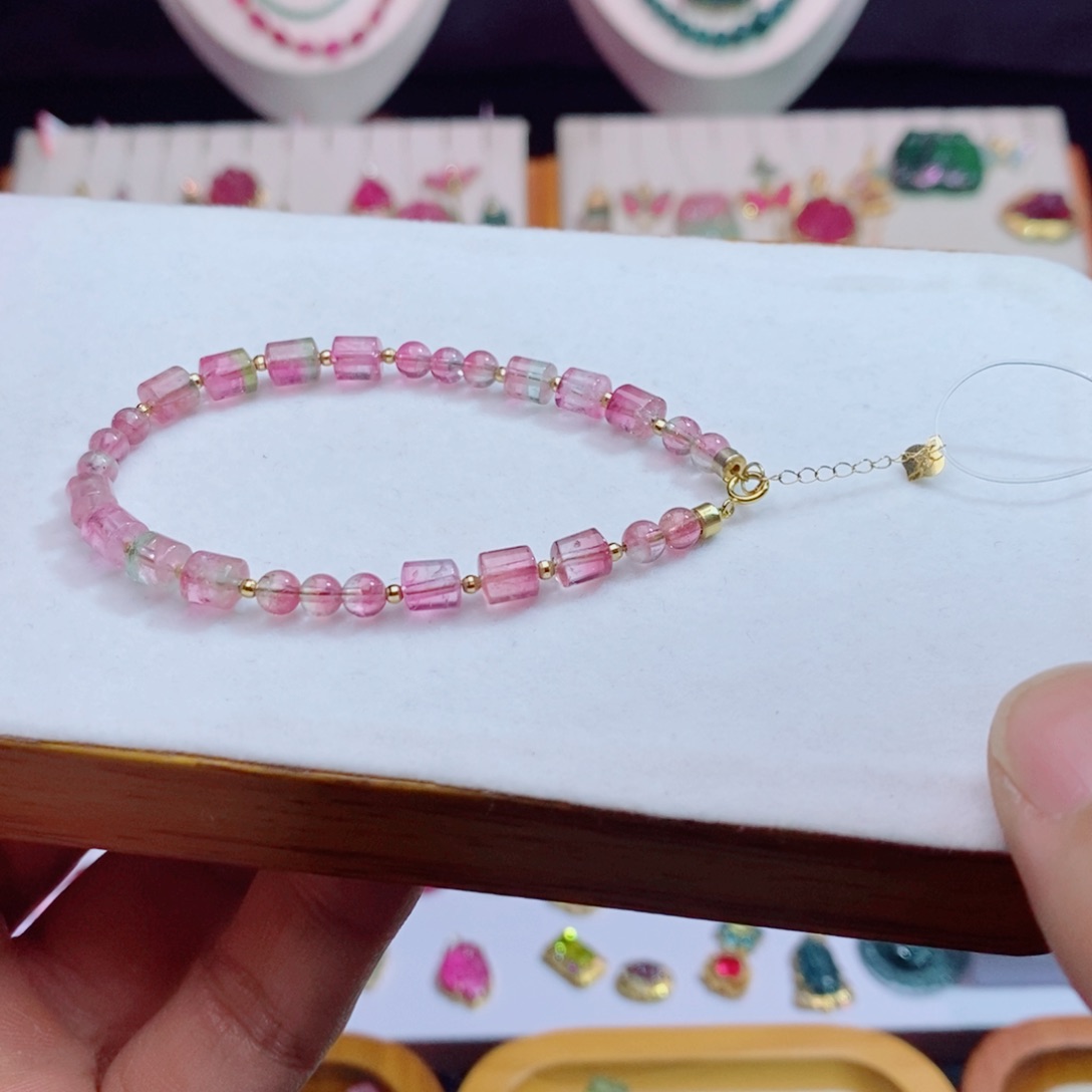 单圈手链18K金镶嵌碧玺