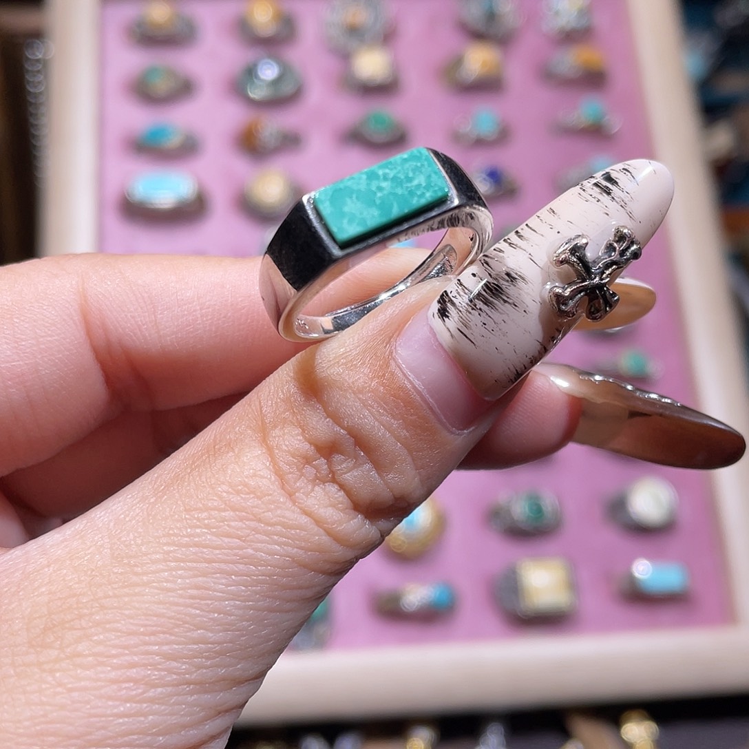 佛***间绿松石银S925镶嵌戒指戒指