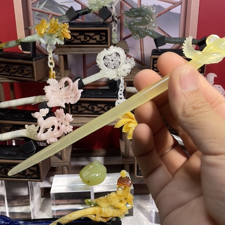 岫玉玉雕发簪未镶嵌