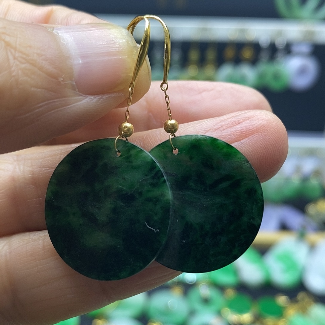 翡翠18K金镶嵌耳饰耳饰