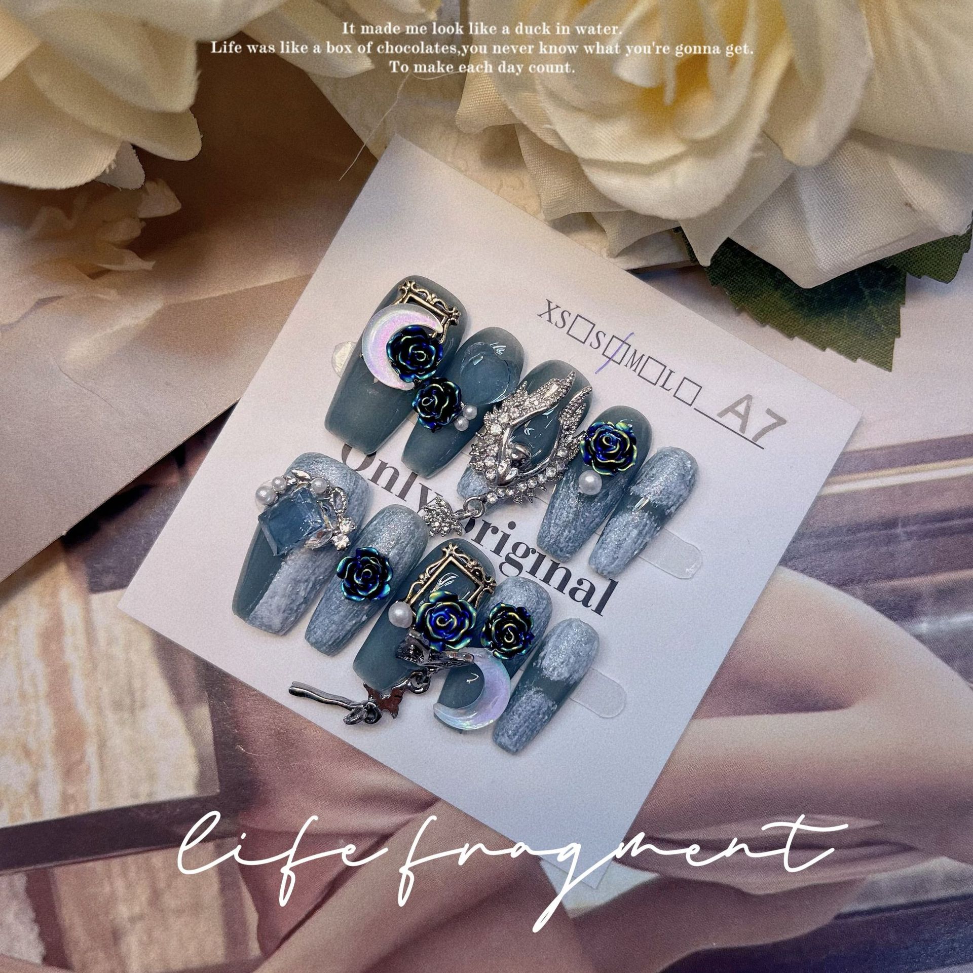 【CreamBubbles】手工穿戴甲暗夜蔷薇轻奢气质超酷暗夜骑士风重工