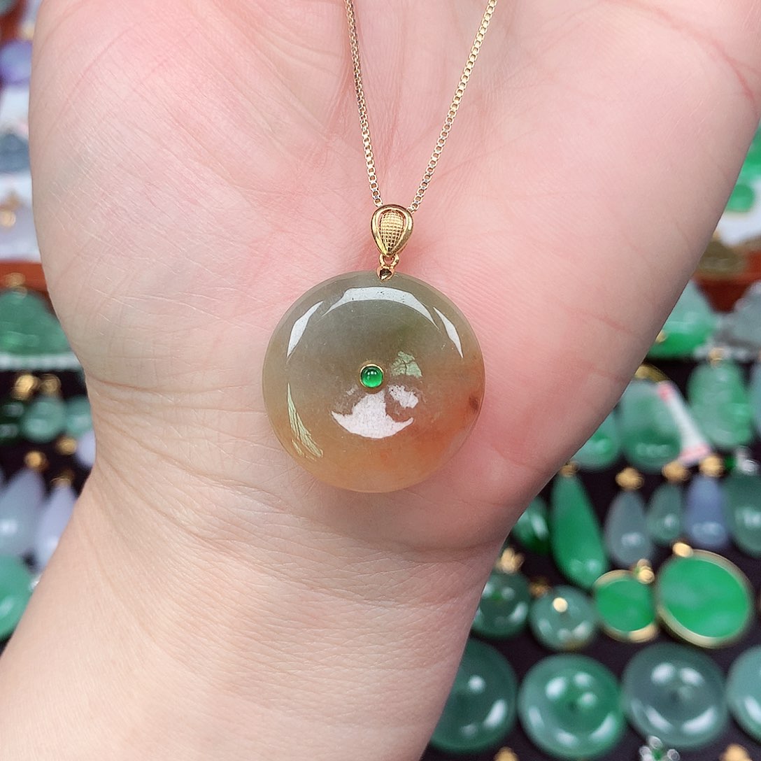 翡翠颈饰18K金镶嵌天然翡翠A货