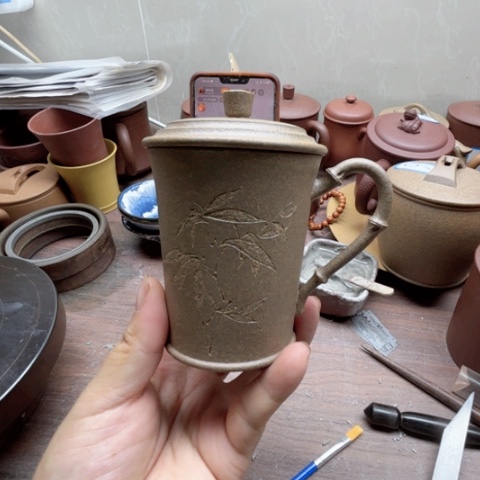 茶杯紫砂金**夫全手工盖背