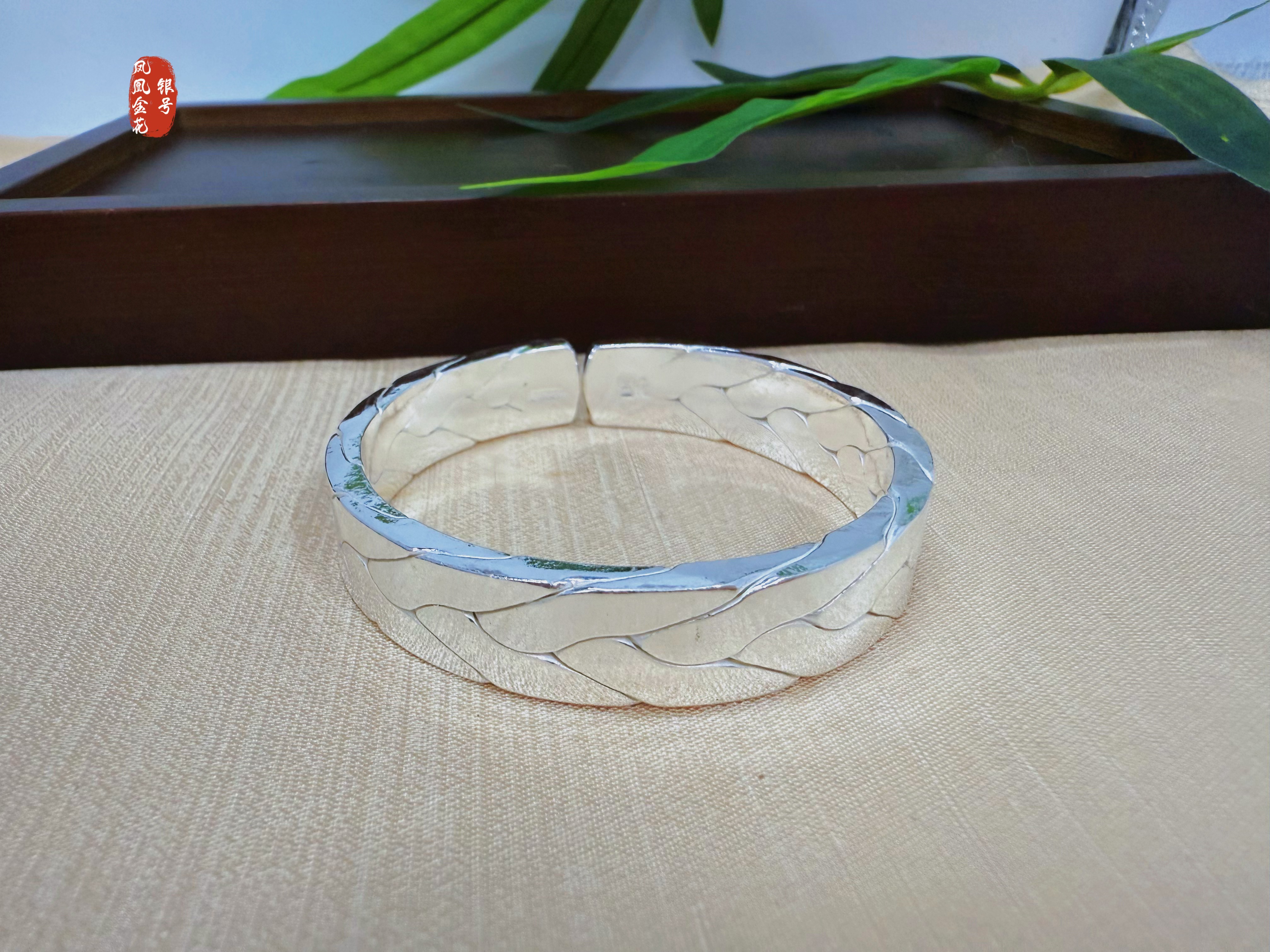 足银手镯 足银五福麻花手镯【金花银号】纯手工镯子气质亮面精美