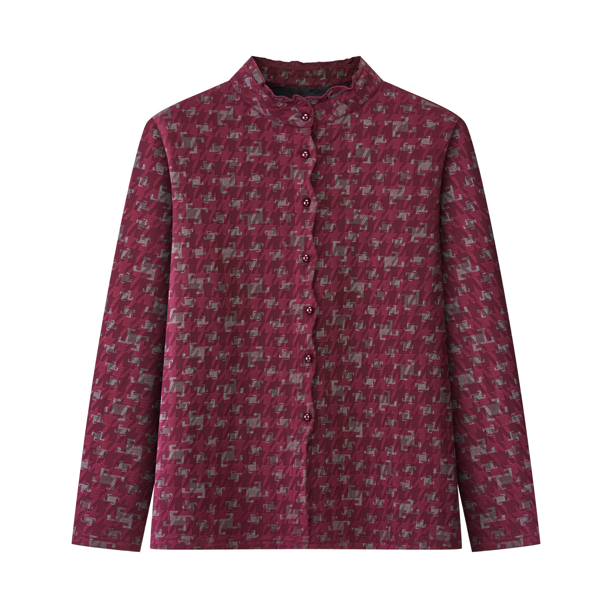 新品时尚洋气百搭木耳边一体绒长袖加绒显瘦提花上衣【冬日暖阳】58