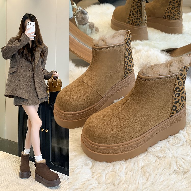 厚底防滑冬季新款女加绒短靴保暖复古勃肯靴2025时尚百搭女棉靴子