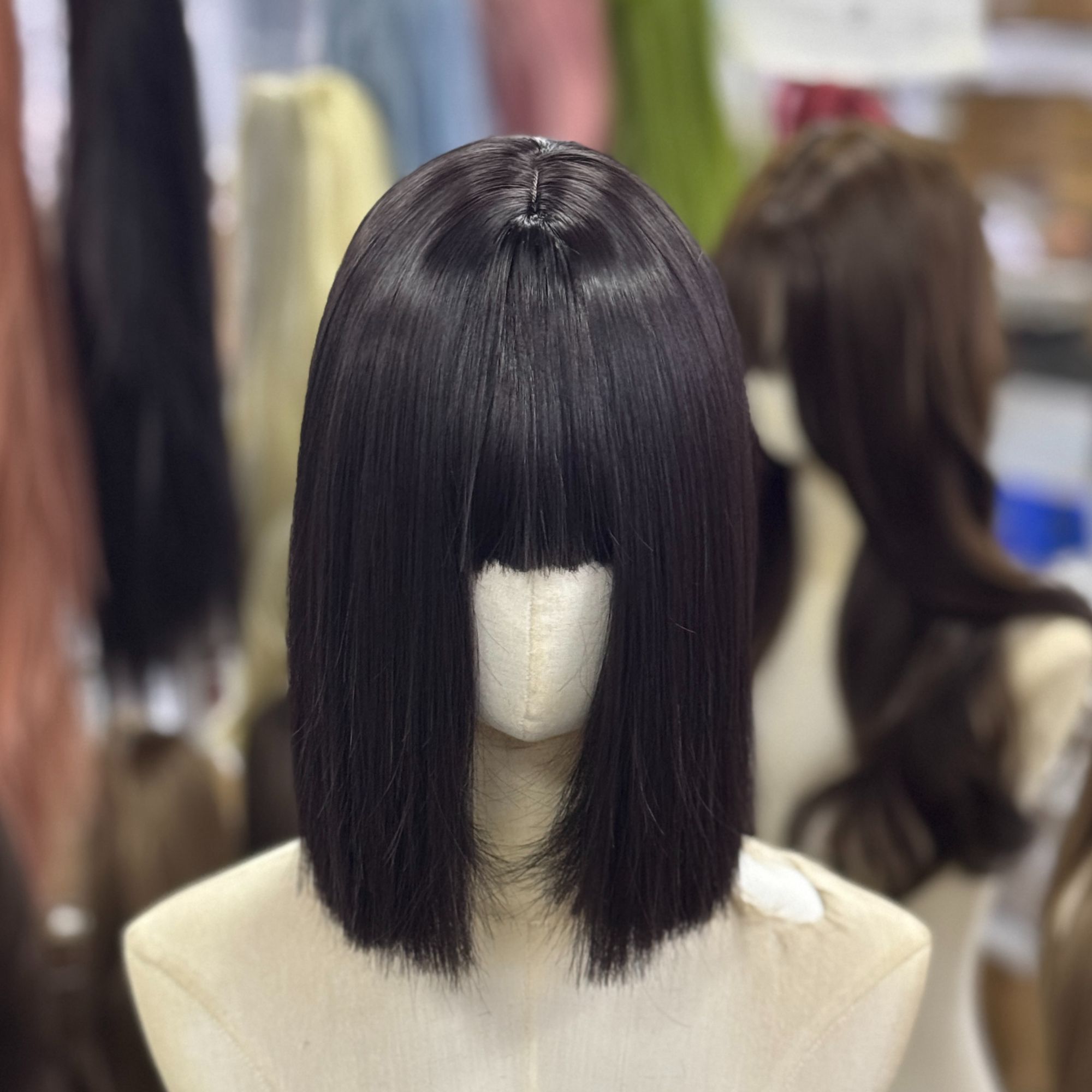 一刀切短发黑茶色减龄短发女士假发全头套