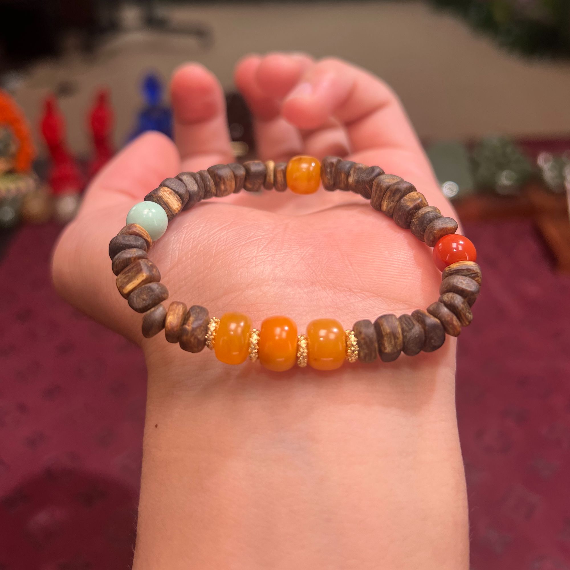 沉香精品天然十年绿奇楠沉香蜜蜡手串（8mm）5605-10