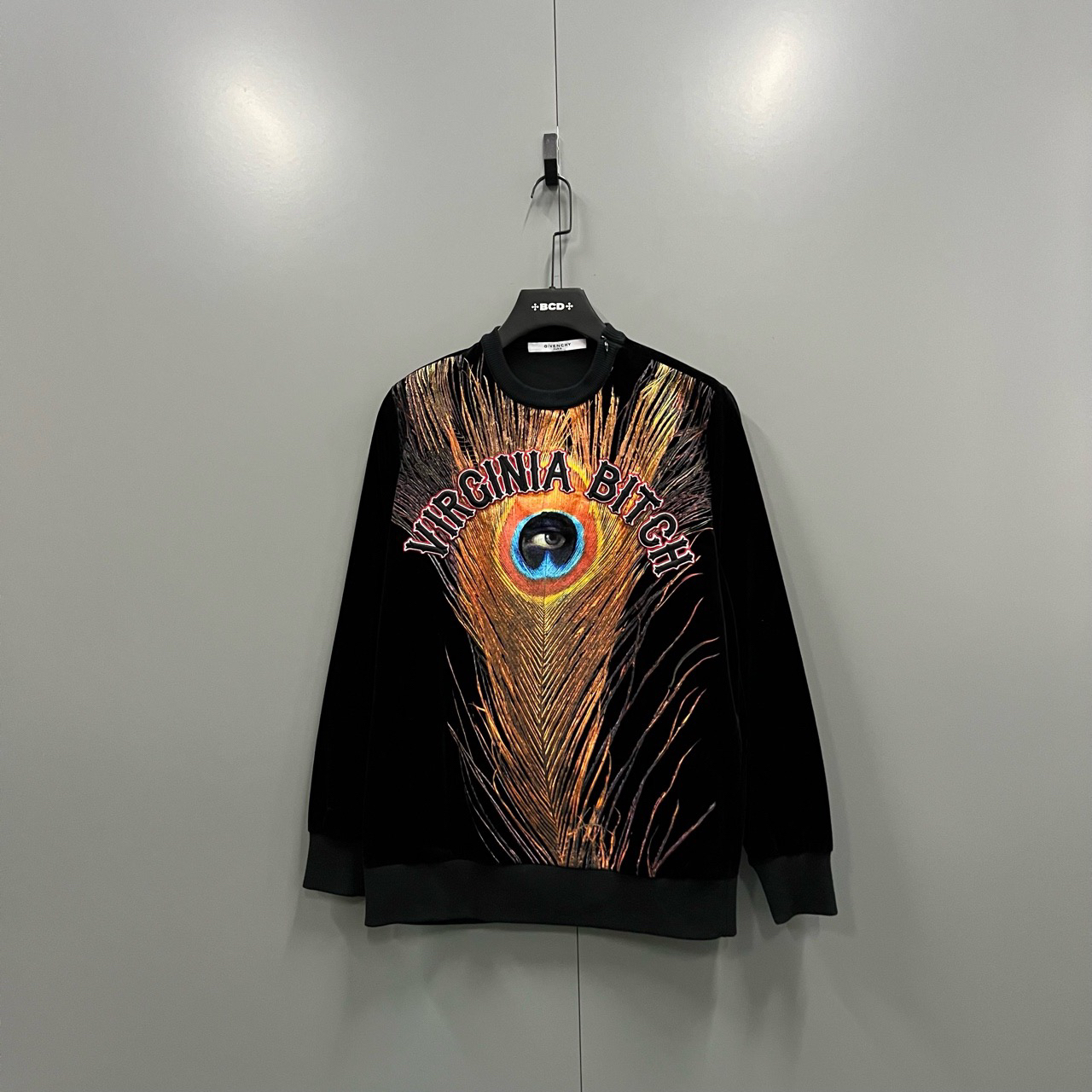 95新 Givenchy/纪梵希 (ll) 纪梵希 眼镜羽毛刺绣黑丝绒卫衣 XS码