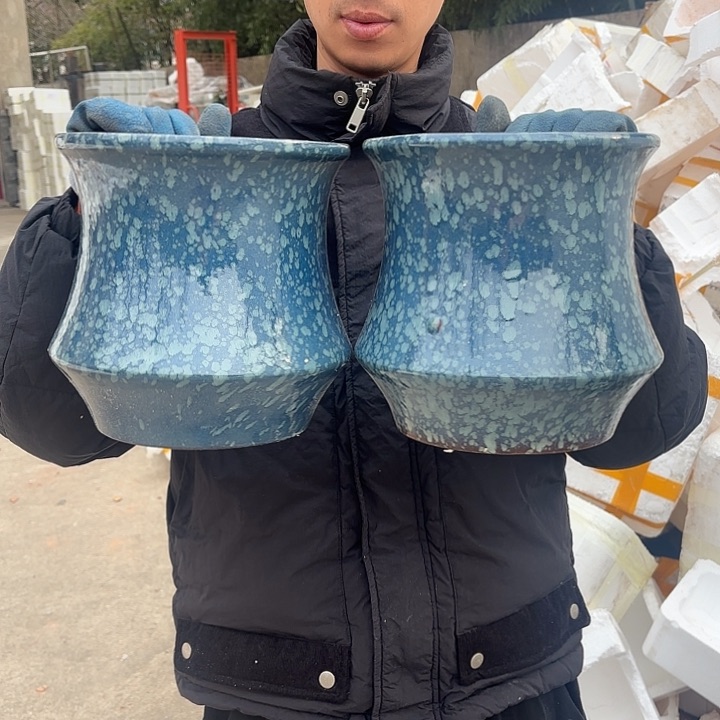 紫砂茶碗蓝小蛮腰两个口径20高度20