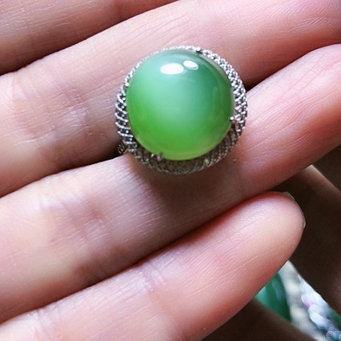 和田玉戒指银S925镶嵌