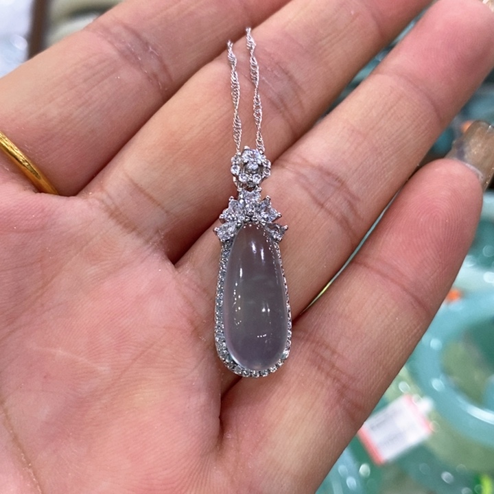 蛇纹石玉颈饰银S925镶嵌