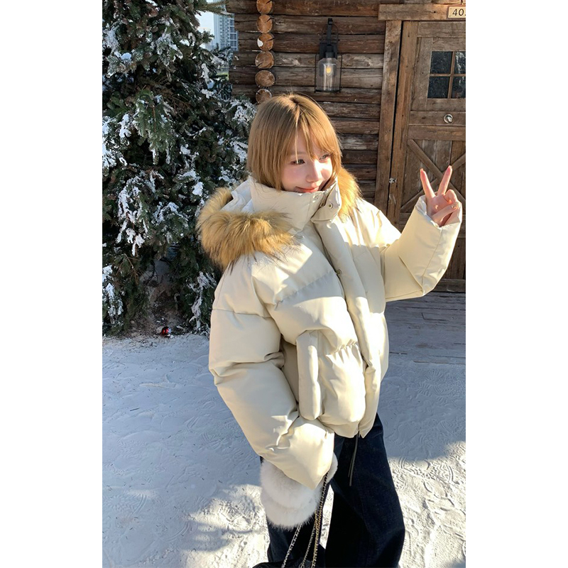 美式复古pu皮羽绒棉服男冬季高级感可拆卸毛领外套短款加厚面包服