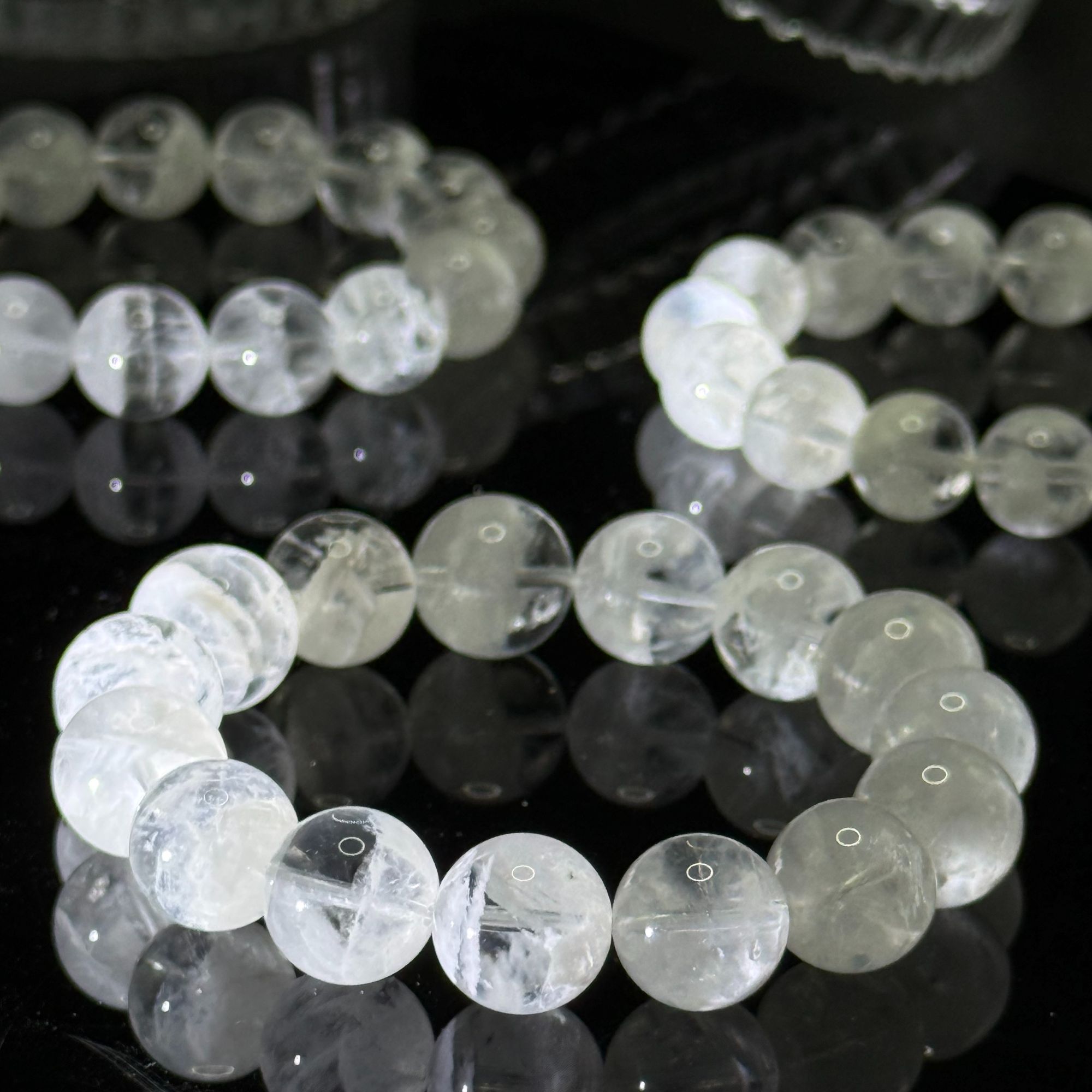 天然毕业级 “冰雪国度”透体雪花幽灵手串 A1210 多样性发其一