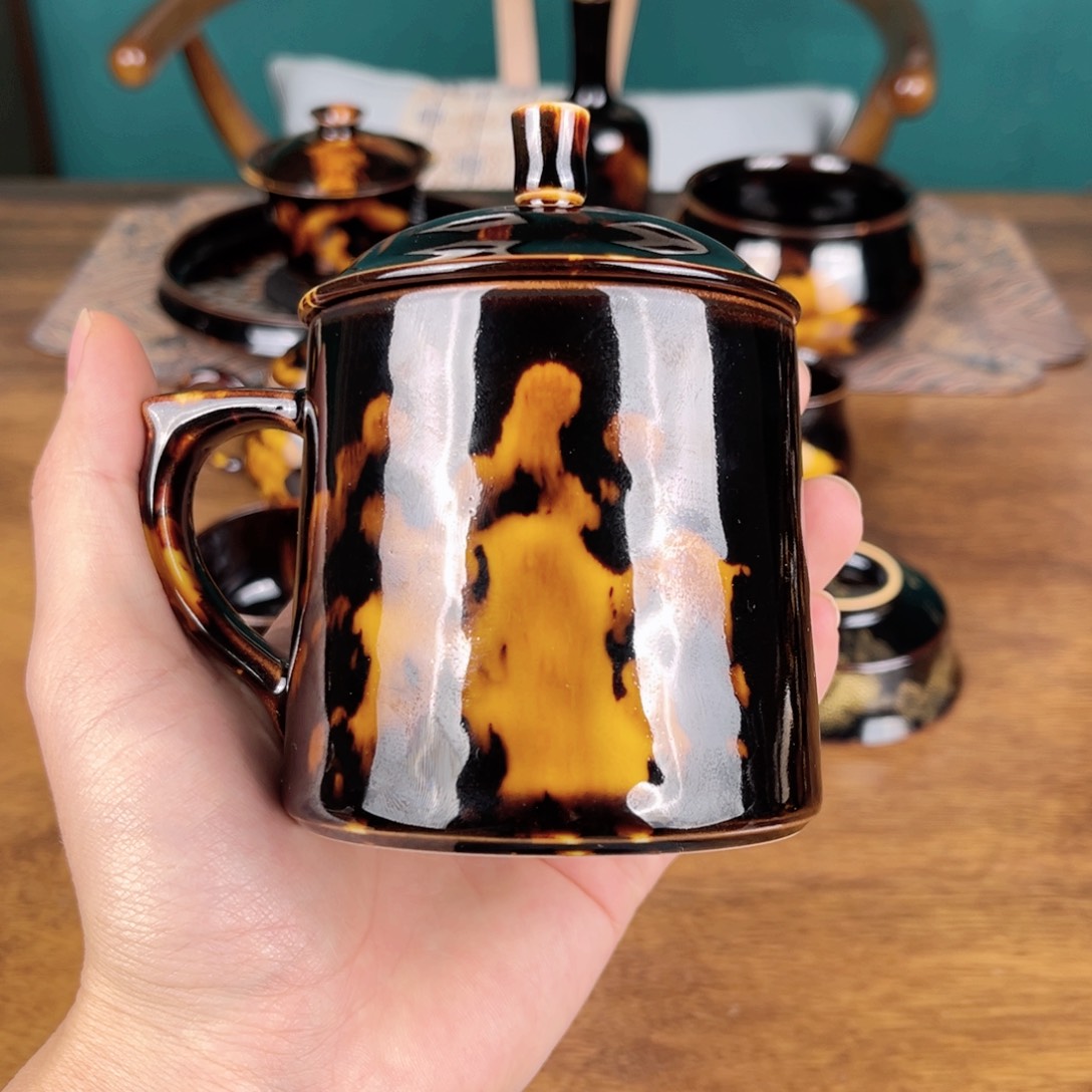 杯玳瑁釉办公把杯