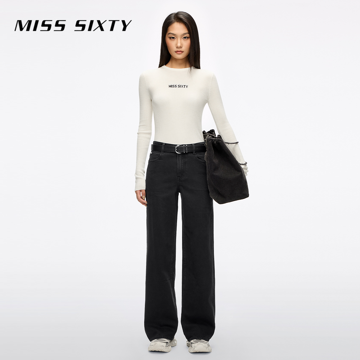 【妙妙专属】Miss Sixty2025秋季新款牛仔裤女复古磨白水洗梨形显瘦