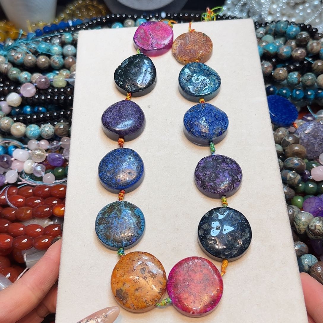 玛瑙/玉髓合金珠宝半成品多宝大饼一条30mm