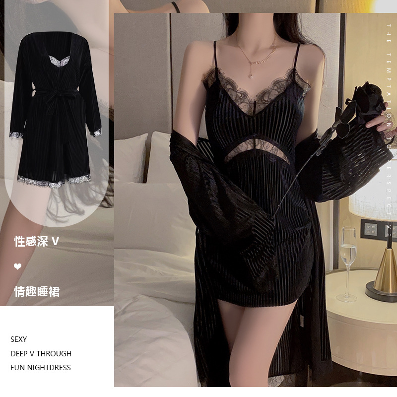 性感连体蕾丝连体睡衣女法式睡裙轻奢唯美浪漫舒适家居服可配丝袜