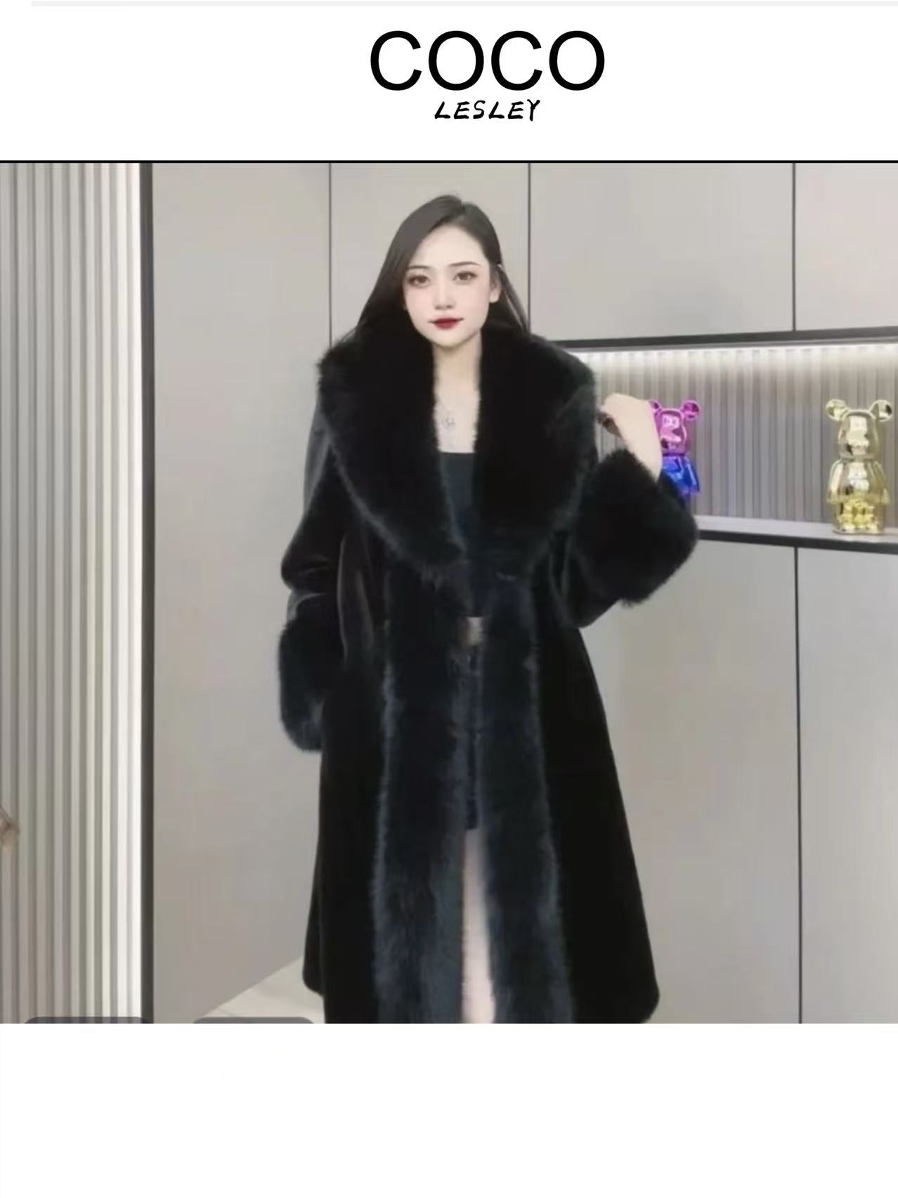 【COCO LESLEY】秋冬新款时尚门襟毛中长款保暖女装外套