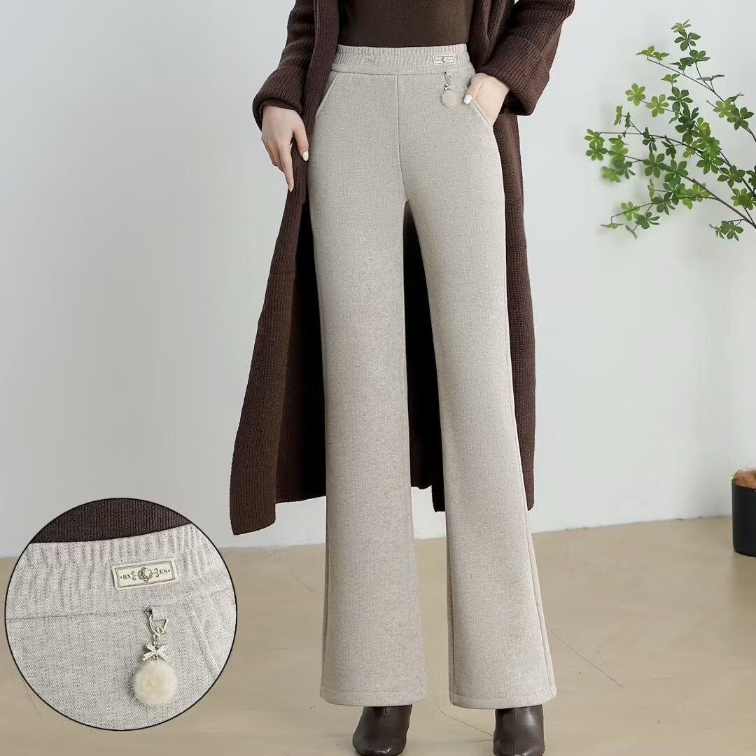 秋冬显瘦高腰微喇时尚女士加绒保暖长裤宽松休闲裤