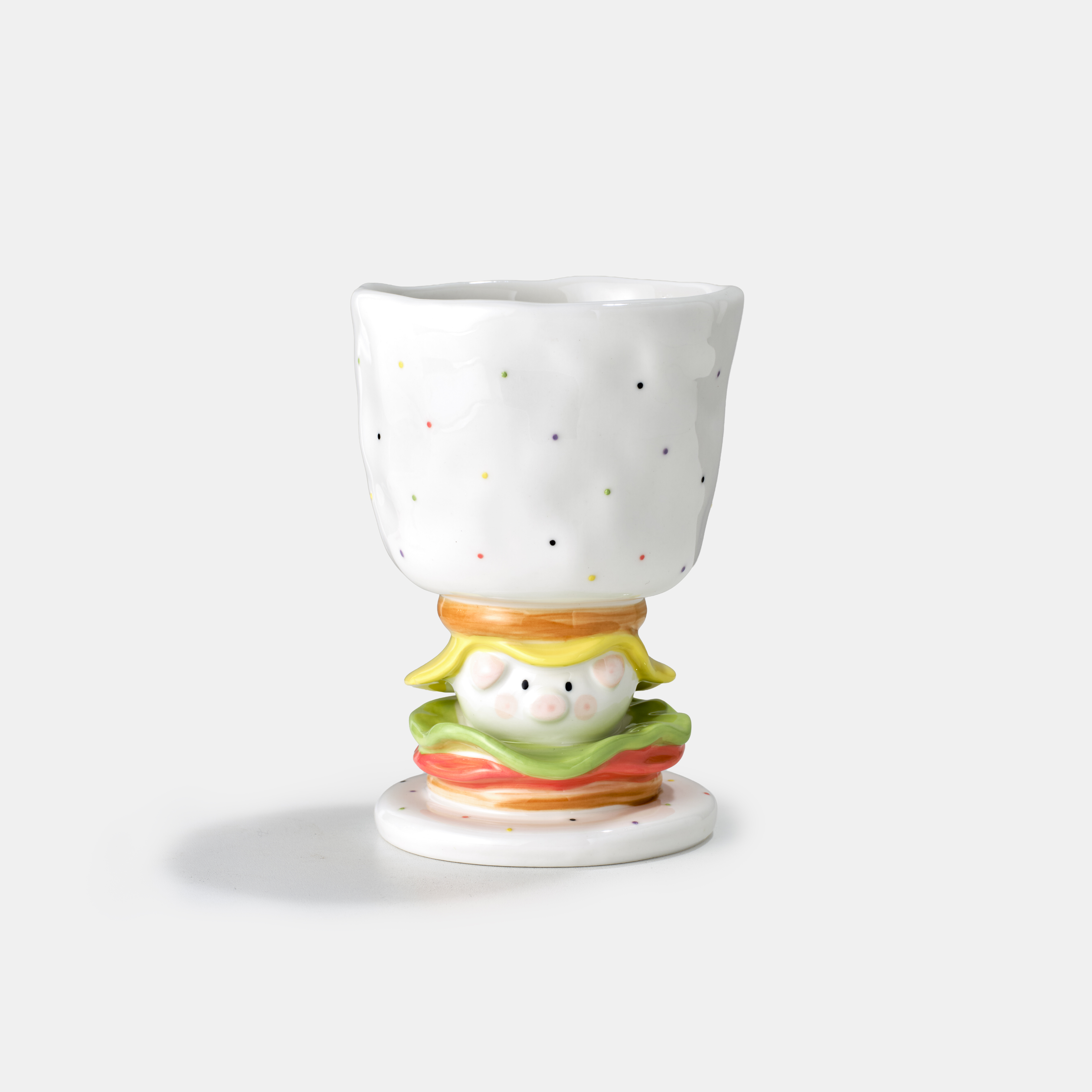 汉堡猪高脚杯可爱手绘手捏马克杯不规则甜品杯大容量咖啡杯子