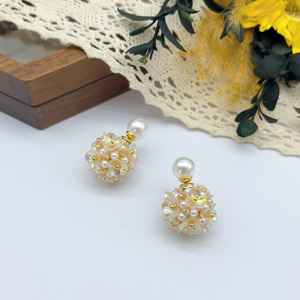 铜合金仿珍珠耳饰 银针 03202 好啊商店 前后款绣球花耳钉
